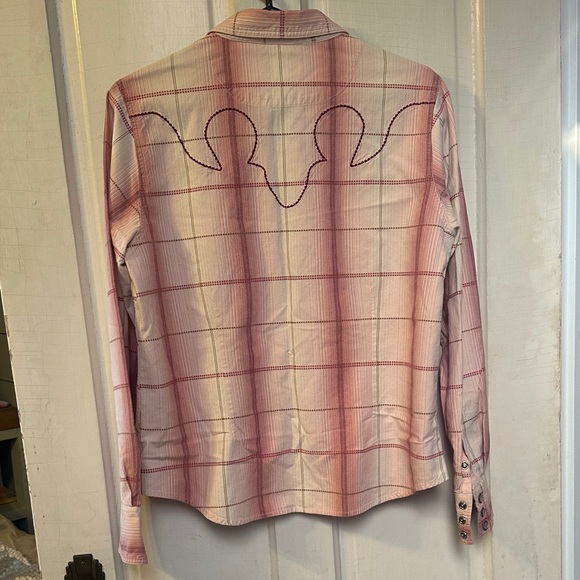 Vintage Bit & Bridle Pink embroider Plaid Western Shirt size large pearl snaps - Picture 6 of 6